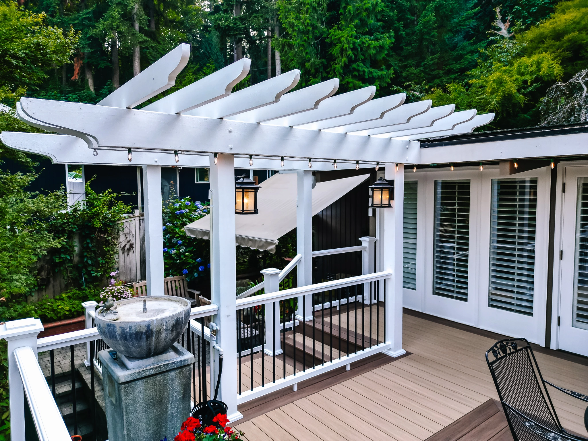 Cedar wood railing pergola bench