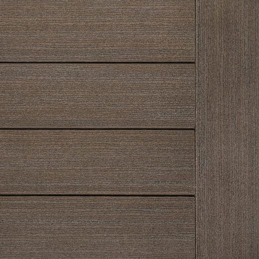 Gray textured composite wood decking panels