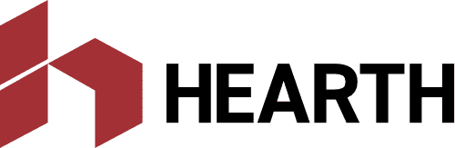 Abstract red geometric logo on black background